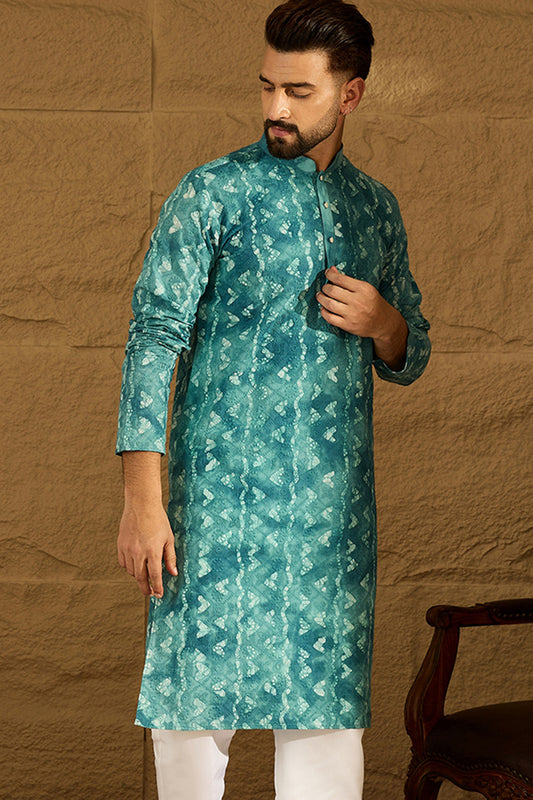 Blue Cotton Batik Embroidered Straight Kurta with Trouser MKSET1676