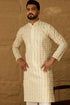 Off White Cotton Solid Printed Straight Kurta with Trouser MKSET1702