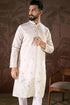 White Silk Blend Floral Embroidered Straight Kurta With Trouser MKSET1784