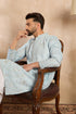 Blue Silk Blend Solid Embroidered Straight Kurta With Trouser MKSET1785
