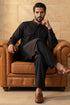 Ethnic Bay Men Black Viscose Rayon Solid Straight Pathani Set MKSET2199