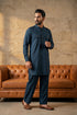 Ethnic Bay Men Blue Viscose Rayon Solid Straight Pathani Set MKSET2200