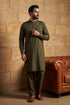Ethnic Bay Men Green Viscose Rayon Solid Straight Pathani Set MKSET2201