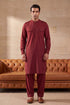 Ethnic Bay Men Red Viscose Rayon Solid Straight Pathani Set MKSET2370