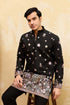 Ethnic Bay Men Black Silk Blend Embroidered Straight Kurta Sets MKSET2395