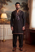 Ethnic Bay Mens Black Silk Blend Embroidered Straight Kurta With Trousers MKSET2396