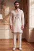 Ethnic Bay Mens White Silk Blend Embroidered Straight Kurta With Trousers MKSET2397