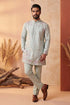 Ethnic Bay Men Green Silk Blend Embroidered Straight Kurta Sets MKSET2402