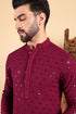 Wine Viscose Rayon Solid Embroidered Straight Kurta For Men MKU1010WIN