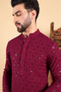 Wine Viscose Rayon Solid Embroidered Straight Kurta For Men MKU1010WIN