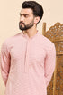 Ethnic Bay Peach Viscose Rayon Solid Embroidered Ethnic Straight Chikankari Kurta For Men MKU1029PCH