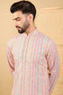 Ethnic Bay Peach Viscose Rayon Striped Embroidered Straight Chikankari Kurta MKU1038