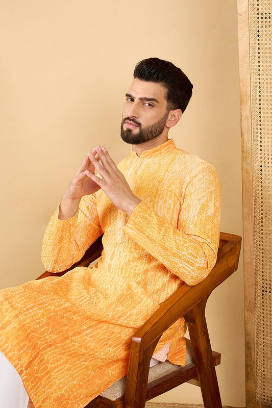 Ethnic Bay Yellow Viscose Rayon Abstract Embroidered Straight Chikankari Kurta