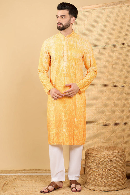 Ethnic Bay Yellow Viscose Rayon Abstract Embroidered Straight Chikankari Kurta