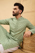 Ethnic Bay Green Viscose Rayon Solid Embroidered Straight Chikankari Kurta