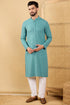 Blue Viscose Rayon Solid Embroidered Straight Kurta with Trouser MKSET1056