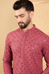 Red Viscose Rayon Solid Embroidered Straight Kurta with Trouser MKSET1057