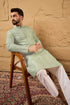 Ethnic Bay Green Viscose Rayon Solid Embroidered Straight Kurta For Men MKU1109