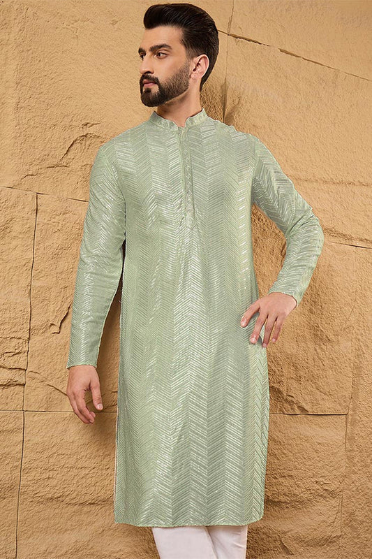 Green Viscose Rayon Solid Embroidered Straight Kurta with Trousers MKSET1109