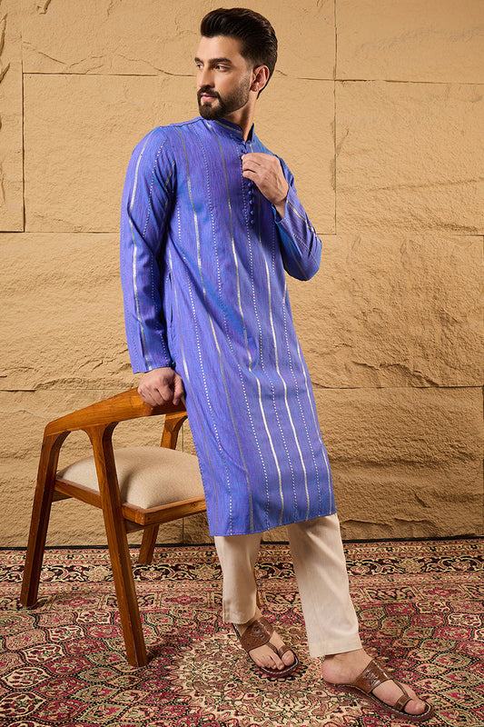 Blue Cotton Solid Embroidered Straight Kurta MKU1123