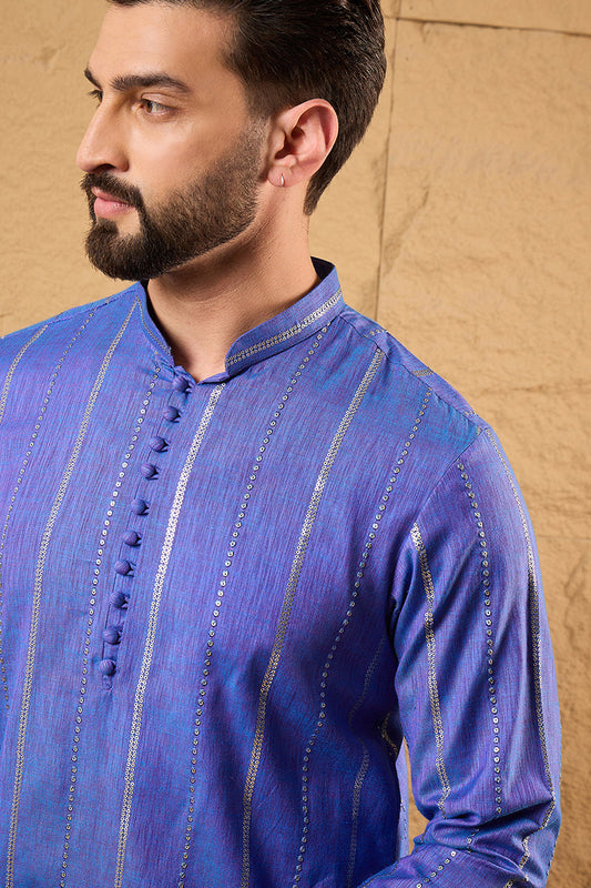 Blue Cotton Solid Embroidered Straight Kurta MKU1123