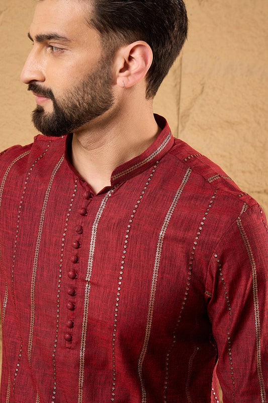 Maroon Cotton Solid Embroidered Straight Kurta MKU1124