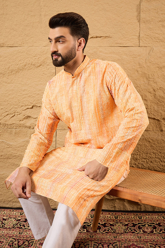Orange Viscose Rayon Abstract Embroidered Straight Kurta