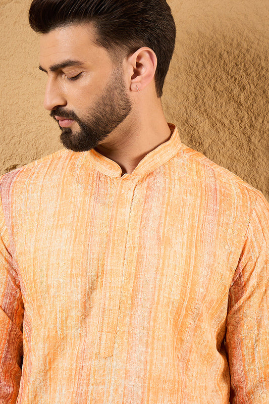 Orange Viscose Rayon Abstract Embroidered Straight Kurta
