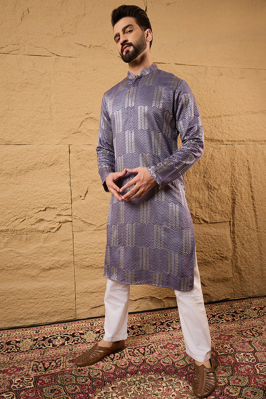 Purple Silk Blend Solid Embroidered Straight Kurta MKU1137