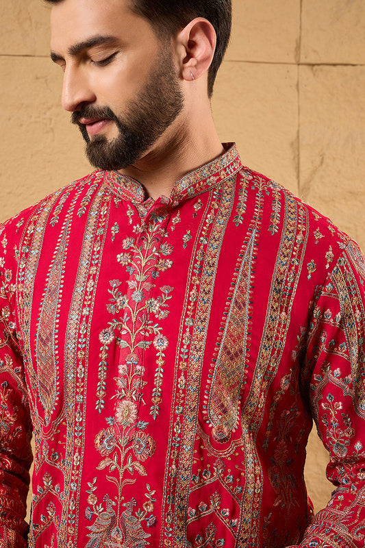 Pink Georgette Solid Embroidered Straight Kurta MKU1160