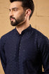 Blue Viscose Rayon Solid Embroidered Straight Kurta With Pant Set MKSET1187
