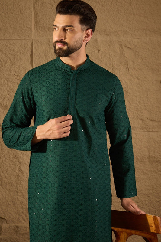 Green Viscose Rayon Solid Embroidered Straight Kurta MKU1188