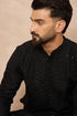 Ethnic Bay Black Viscose Rayon Embroidered Straight Kurta With Trousers MKSET1190