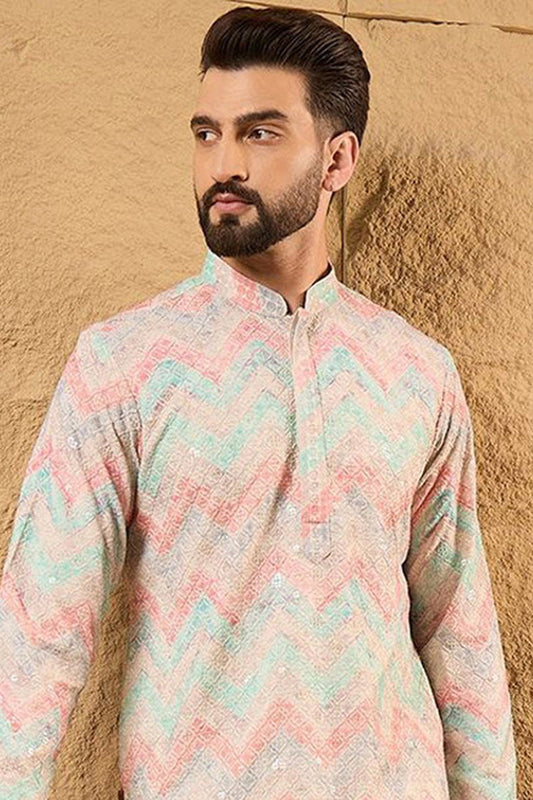 Multi Viscose Rayon Geometric Embroidered Straight Kurta MKU1193