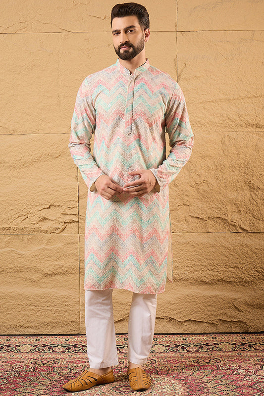 Multi Viscose Rayon Geometric Embroidered Straight Kurta MKU1193