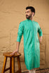 Turquoise Blue Cotton Solid Embroidered Straight Kurta