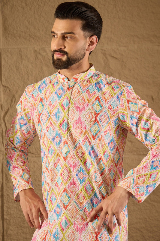 Multicolor Viscose Rayon Abstract Embroidered Straight Kurta MKU1251