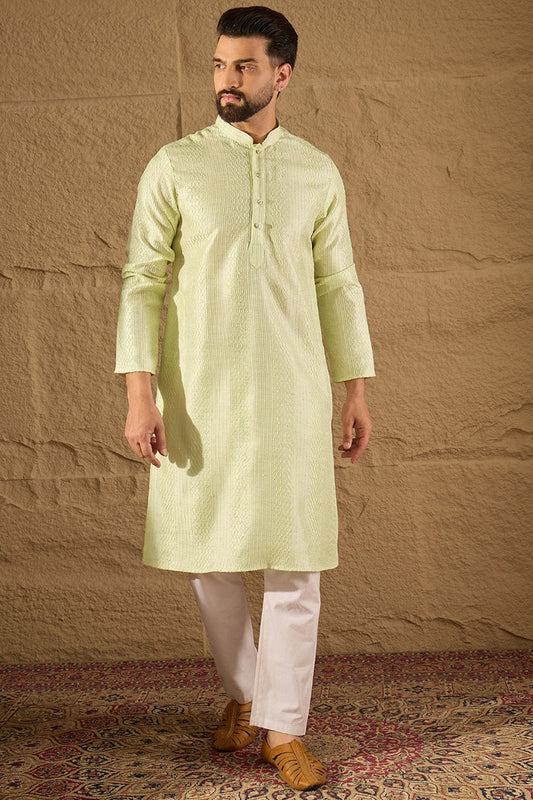 Green Silk Embroidered Straight Kurta MKU1287