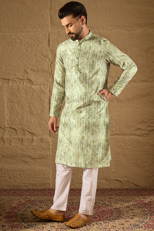 Olive Silk Woven Straight Kurta