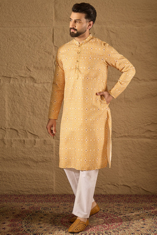 Yellow Cotton Ethnic Motifs Straight Kurta