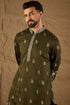 Olive Vertican Solid Embroidered Straight Kurta MKU1319