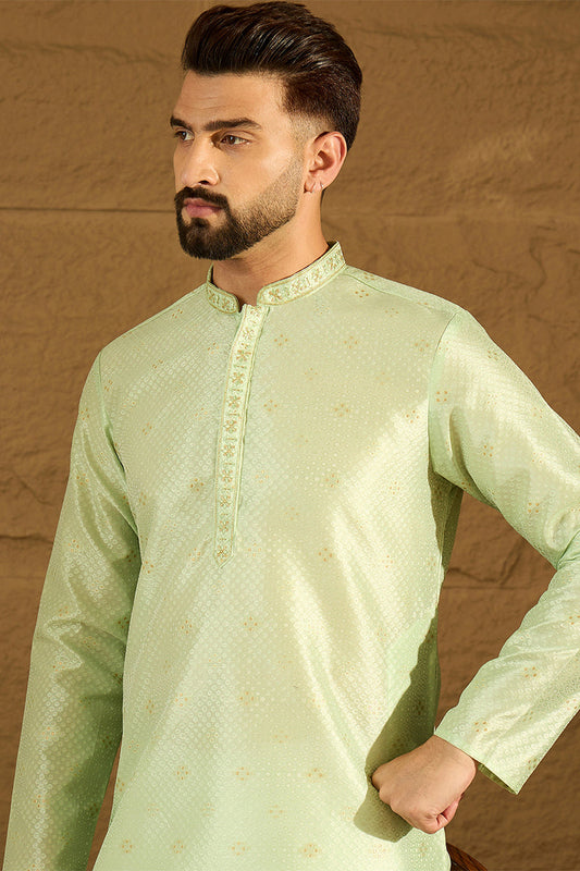 Green Silk Blend Solid Woven Design Straight Kurta MKU1354