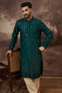 Teal Silk Solid Embroidered Straight Kurta MKU1357