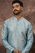 Blue Silk Blend Solid Embroidered Straight Kurta With Pant Set MKSET1365