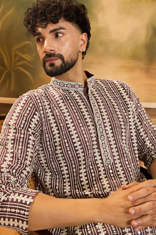 Ethnic Bay Purple Viscose Rayon Embroidered Straight Kurta With Trousers MKSET1409
