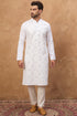 White Silk Blend Solid Embroidered Straight Kurta With Pant Set MKSET1444
