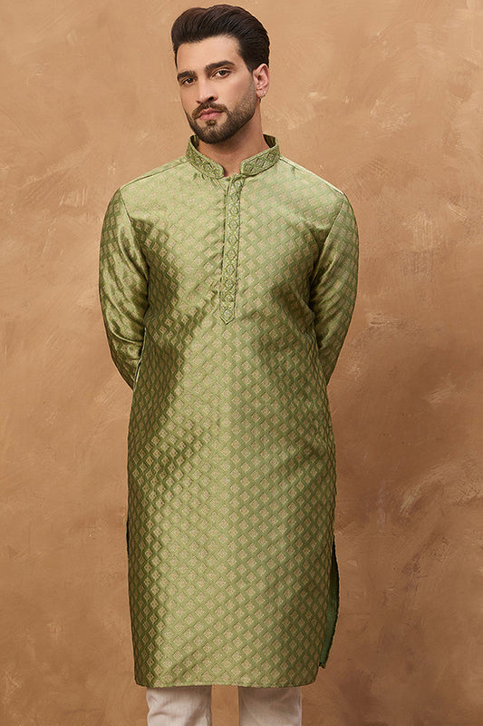 Green Silk Blend Solid Woven Design Straight Kurta MKU1456