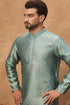 Blue Silk Blend Solid Woven Design Straight Kurta With Pant Set MKSET1457