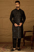 Black Silk Blend Solid Embroidered Straight Kurta with Trouser MKSET1471