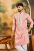 Peach Silk Blend Solid Embroidered Straight Kurta MKU1491